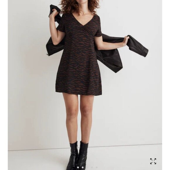 Madewell V-Neck Mini Dress Abstract Animal Print Size 10 Grunge Statement Party - Picture 1 of 9